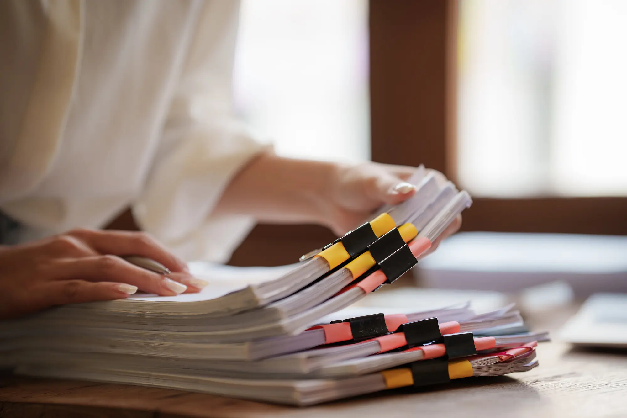 Detail — a sorted mail tray or a cleared counter